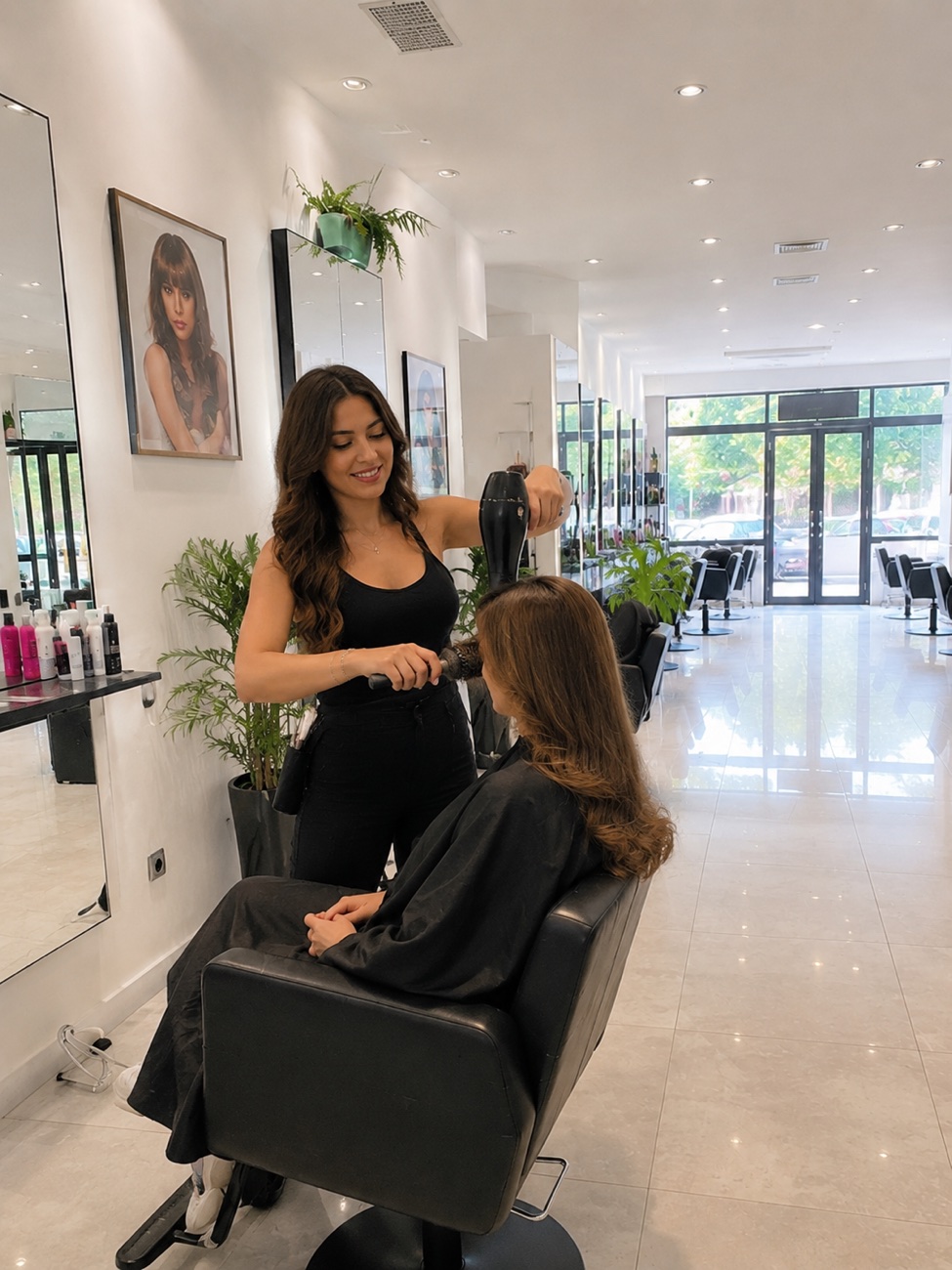 Coiffeur en train de coiffer une cliente au salon ARTI•B